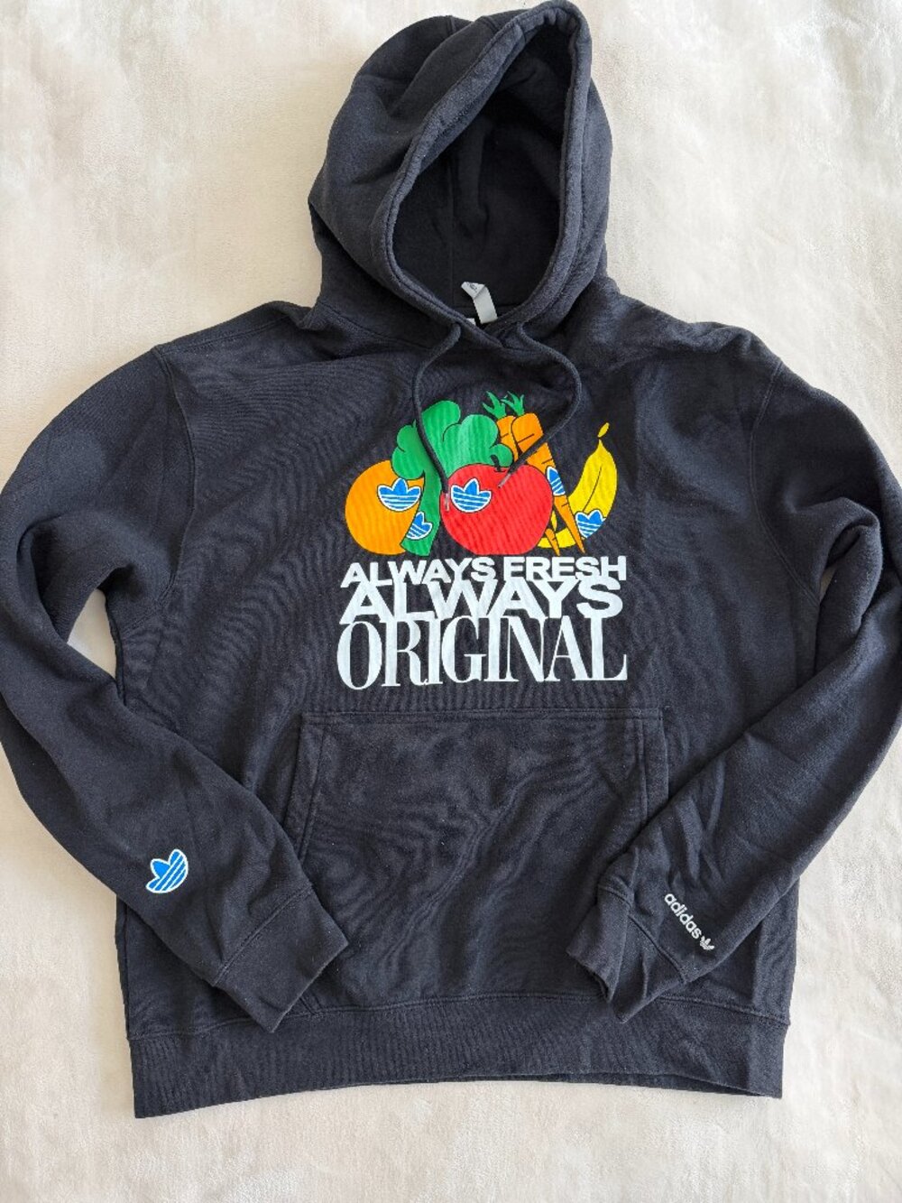 Adidas Originals Mens L Always Fresh Fruit Graphic Black Hoodie Sweatshirt